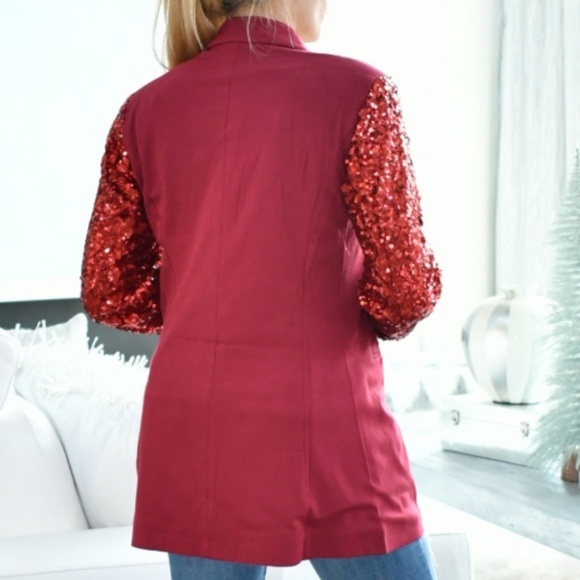 Burgundy Sequinned Sleeved Blazer - Picture 4 of 4